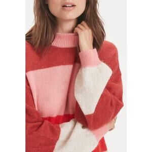 Part Two Tate PU striped Pullover Mockneck Wool Mohair Sweater Womens Size Small